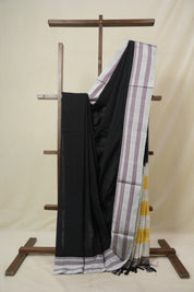 Black Cotton IIkal Saree With Gayatri Border - SRBCIS895
