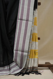 Black Cotton IIkal Saree With Gayatri Border - SRBCIS895