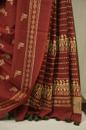 Red HBP Cotton Saree - SRRCS3550