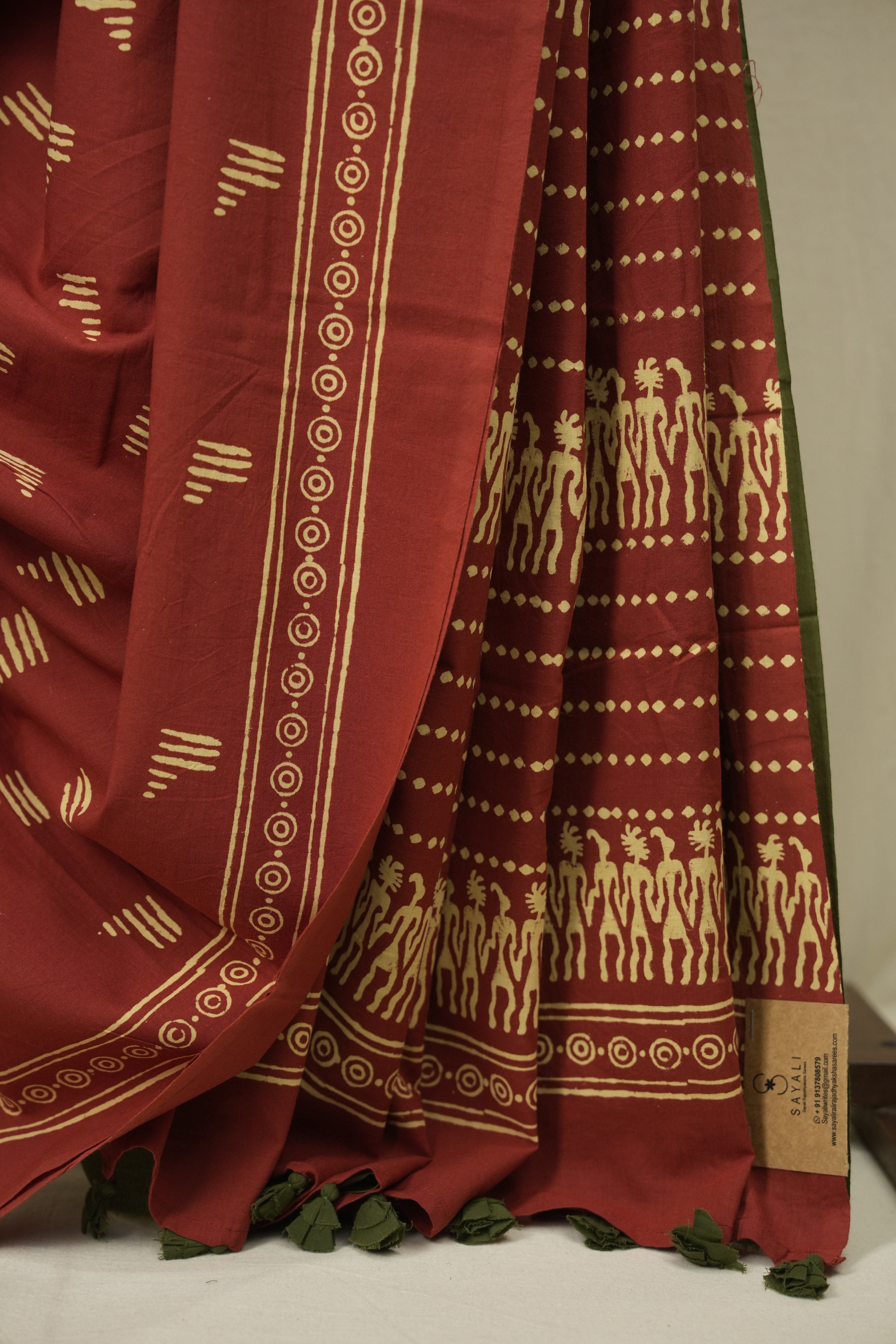Red HBP Cotton Saree - SRRCS3550
