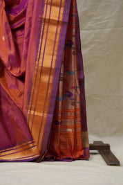 Two Tone Orange Silk Paithani Saree - SRTTOSPS775