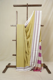 Light Khaki Cotton IIkal Saree With Gayatri Border - SRLKCIS898