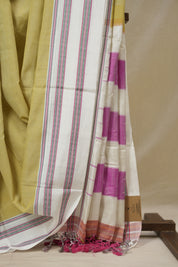Light Khaki Cotton IIkal Saree With Gayatri Border - SRLKCIS898