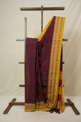 Maroon Cotton IIkal Saree With Gayatri Border - SRMCIS897