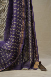 White Black HBP Cotton Silk Saree With Maheshwari Border - SRWBCSS1344