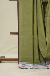Olive Green Cotton IIkal Saree With Gayatri Border - SROGCIS899