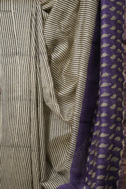 White Black HBP Cotton Silk Saree With Maheshwari Border - SRWBCSS1344