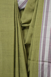 Olive Green Cotton IIkal Saree With Gayatri Border - SROGCIS899