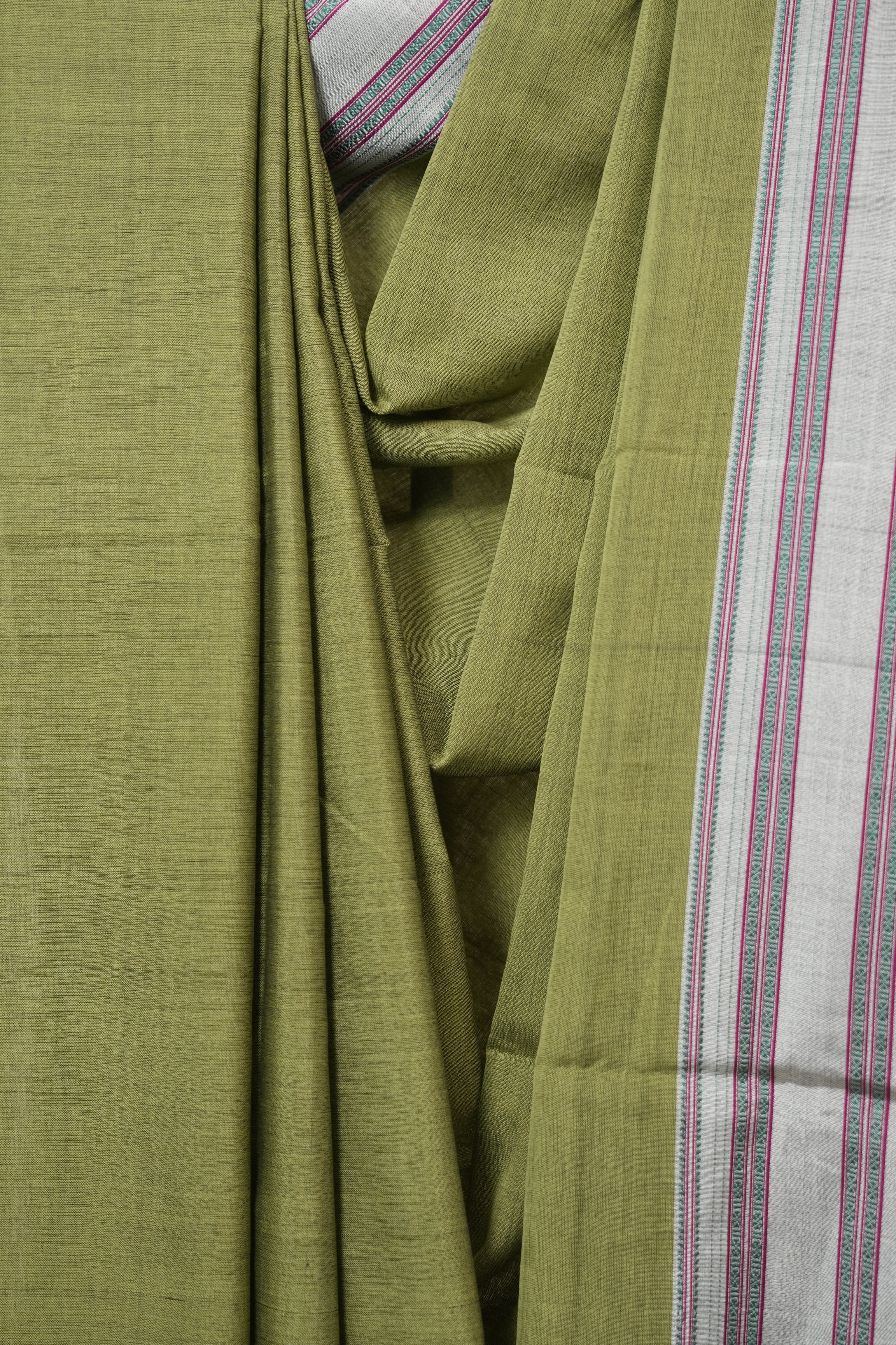 Olive Green Cotton IIkal Saree With Gayatri Border - SROGCIS899