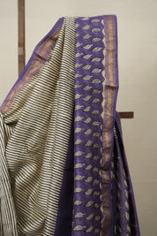 White Black HBP Cotton Silk Saree With Maheshwari Border - SRWBCSS1344