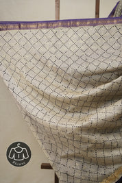 White Black HBP Cotton Silk Saree With Maheshwari Border - SRWBCSS1344