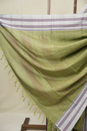 Olive Green Cotton IIkal Saree With Gayatri Border - SROGCIS899