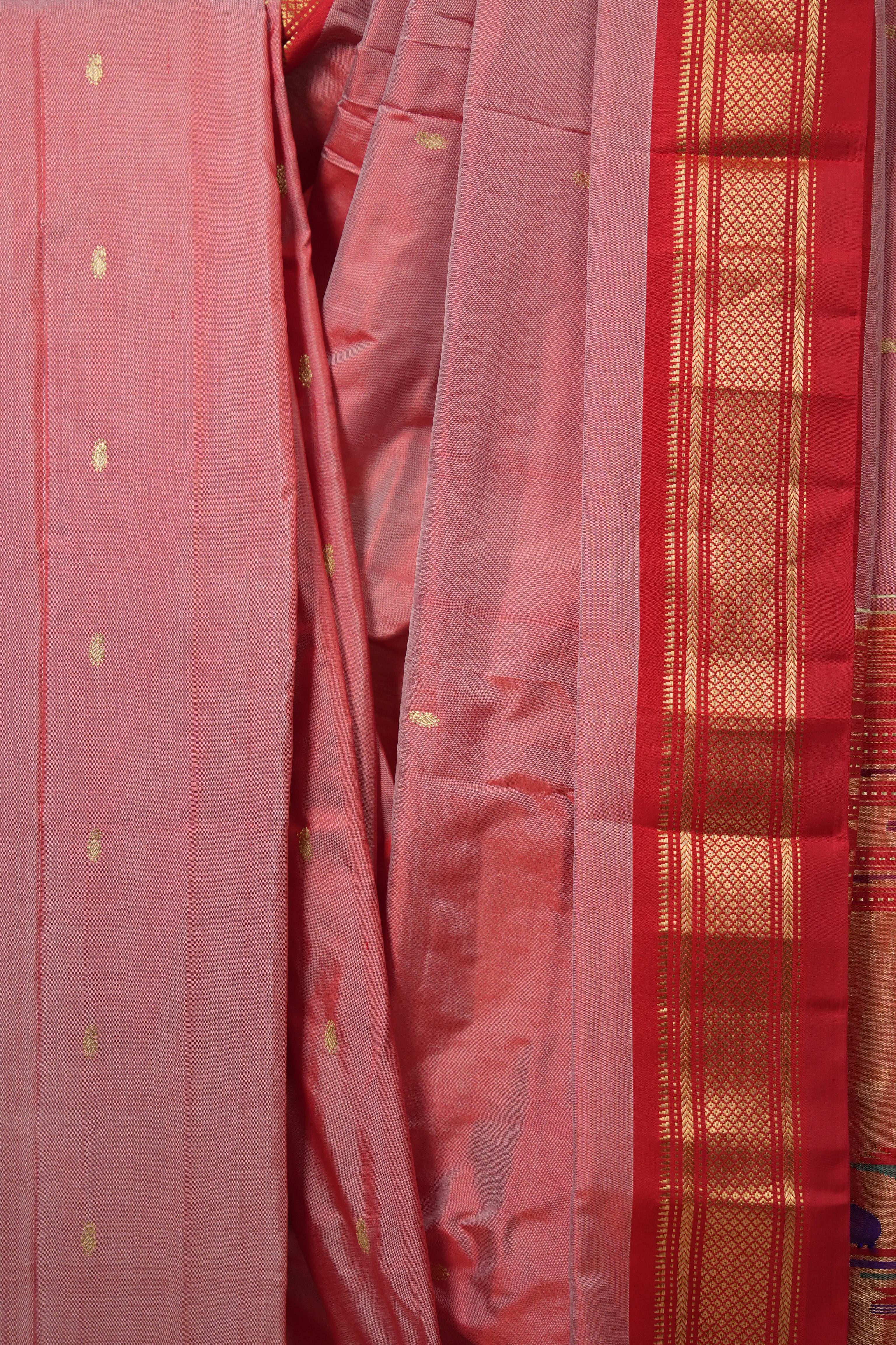 Two Tone Peach Pink Silk Paithani Saree - SRTTPPSPS771