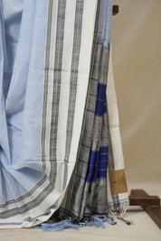 Light Blue Cotton IIkal Saree With Gayatri Border - SRLBCIS901