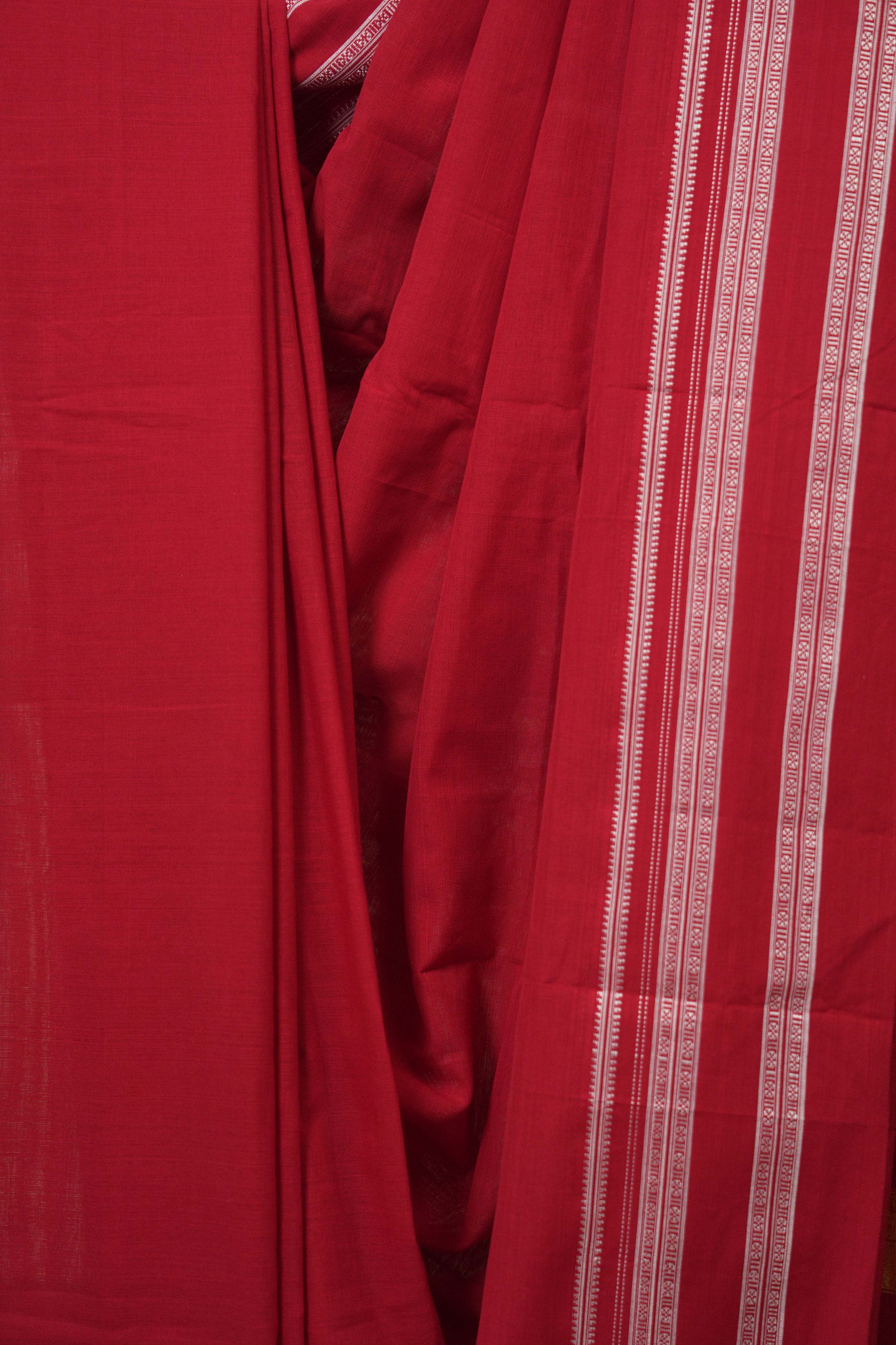 Red Cotton IIkal Saree With Gayatri Border - SRRCIS902