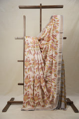 White - Pink HBP Cotton Silk Saree With Maheshwari Border - SRWPCSS1316