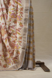 White - Pink HBP Cotton Silk Saree With Maheshwari Border - SRWPCSS1316