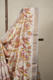 White - Pink HBP Cotton Silk Saree With Maheshwari Border - SRWPCSS1316