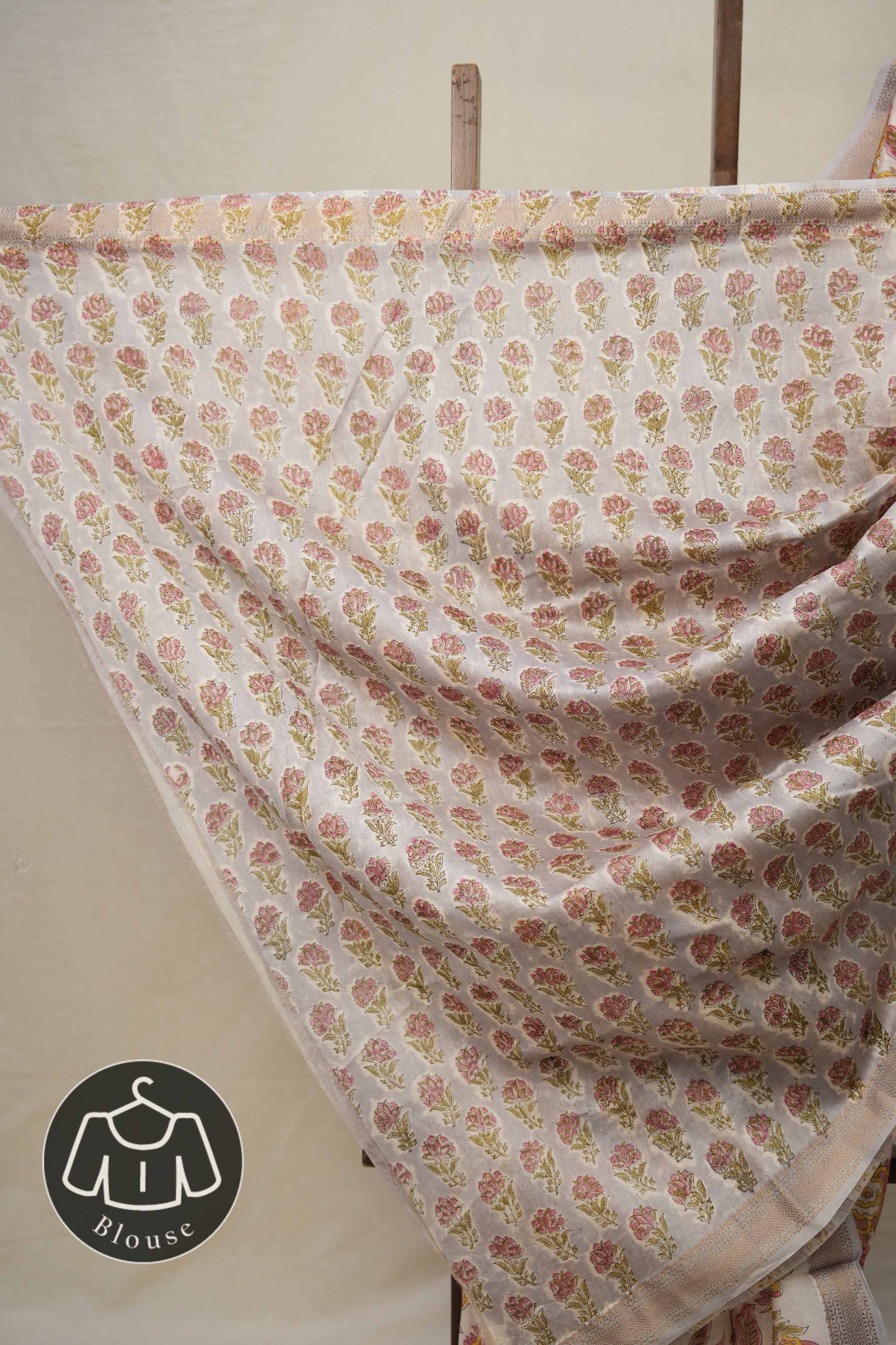 White - Pink HBP Cotton Silk Saree With Maheshwari Border - SRWPCSS1316