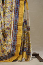 Yellow HBP Cotton Silk Saree With Maheshwari Border - SRYCSS1317