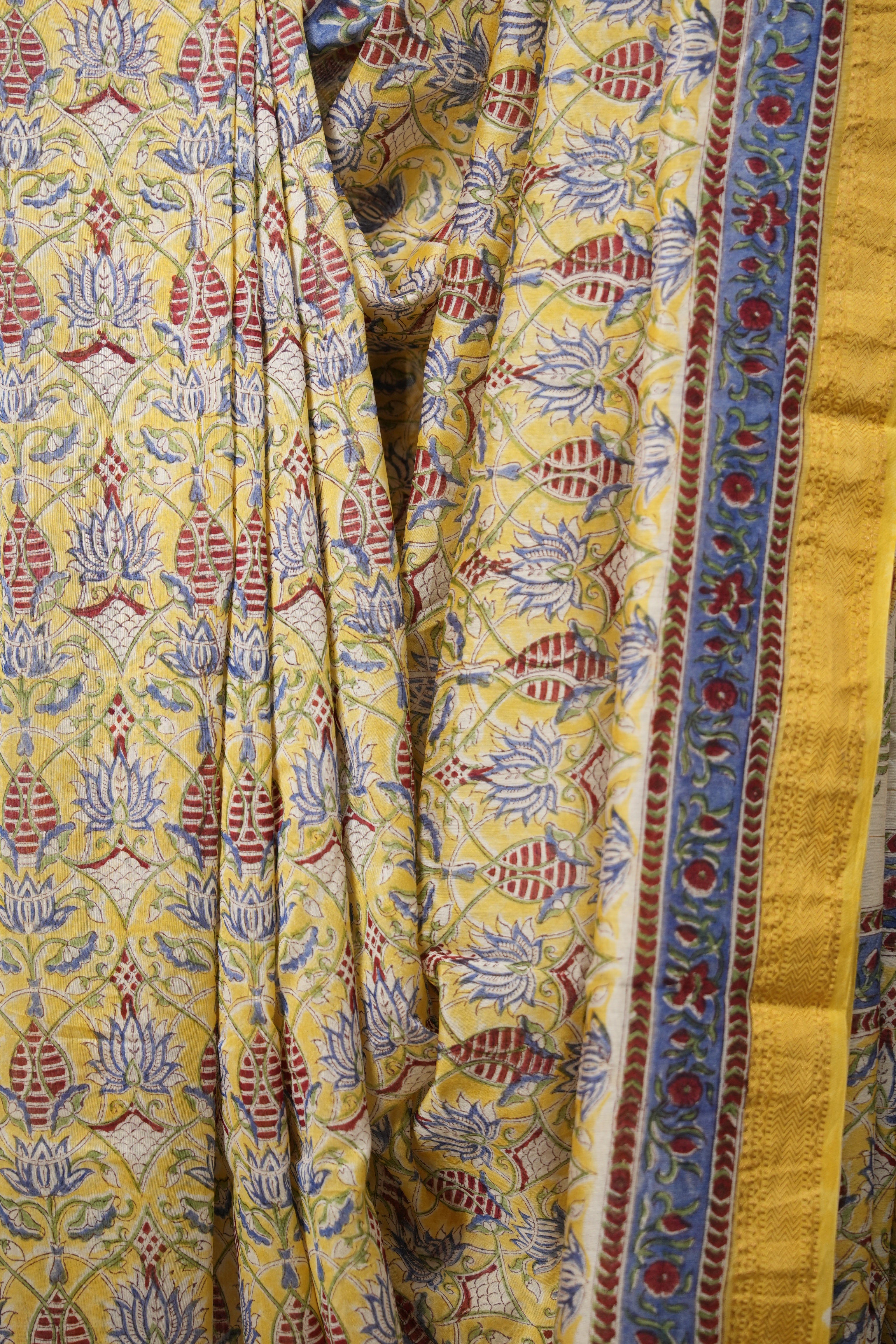 Yellow HBP Cotton Silk Saree With Maheshwari Border - SRYCSS1317