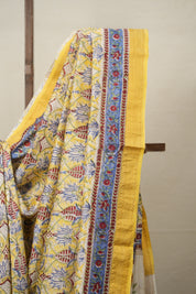 Yellow HBP Cotton Silk Saree With Maheshwari Border - SRYCSS1317