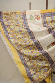 Yellow HBP Cotton Silk Saree With Maheshwari Border - SRYCSS1317