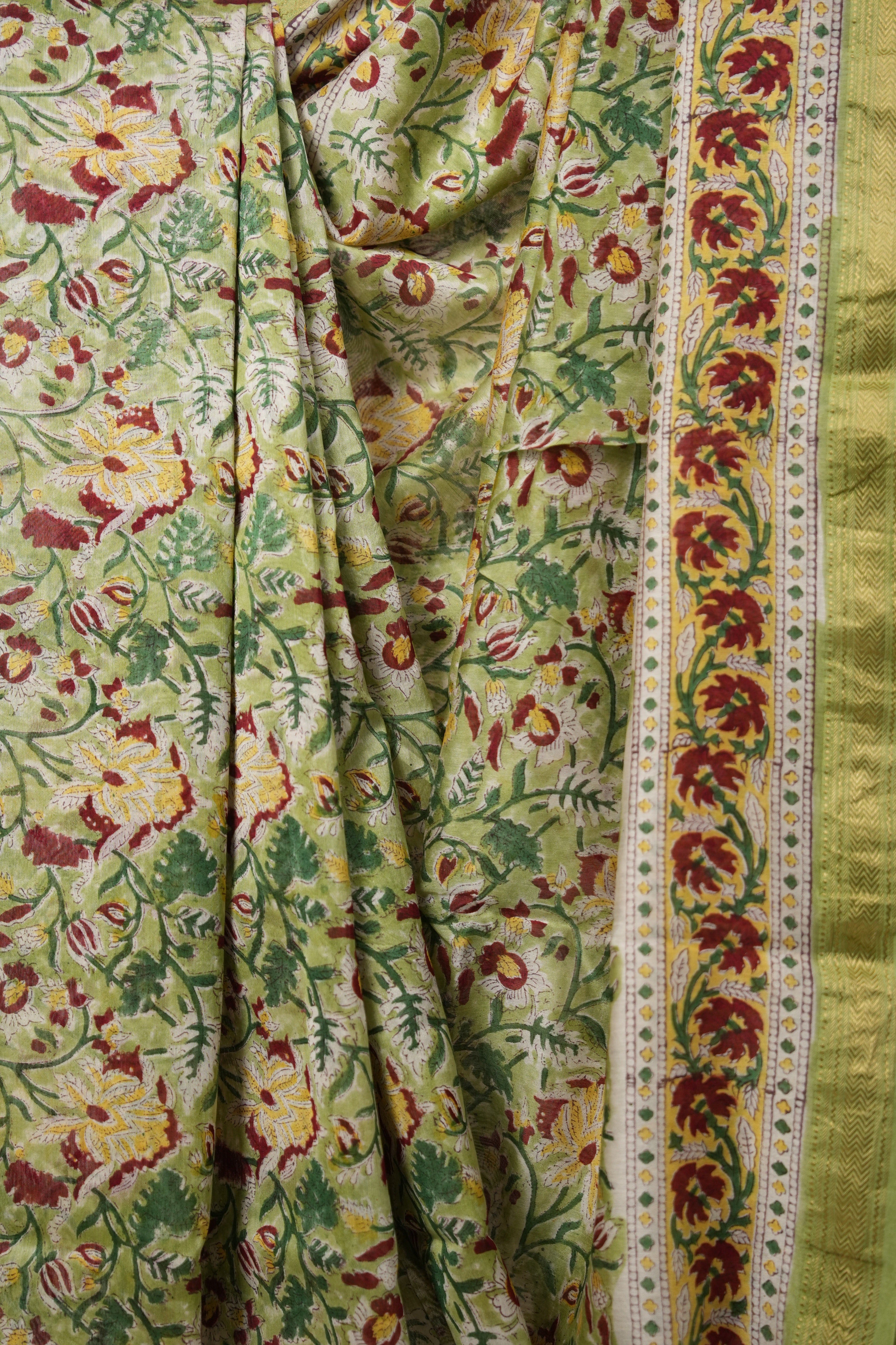 Pastel Green HBP Cotton Silk Saree With Maheshwari Border - SRPGCSS1318