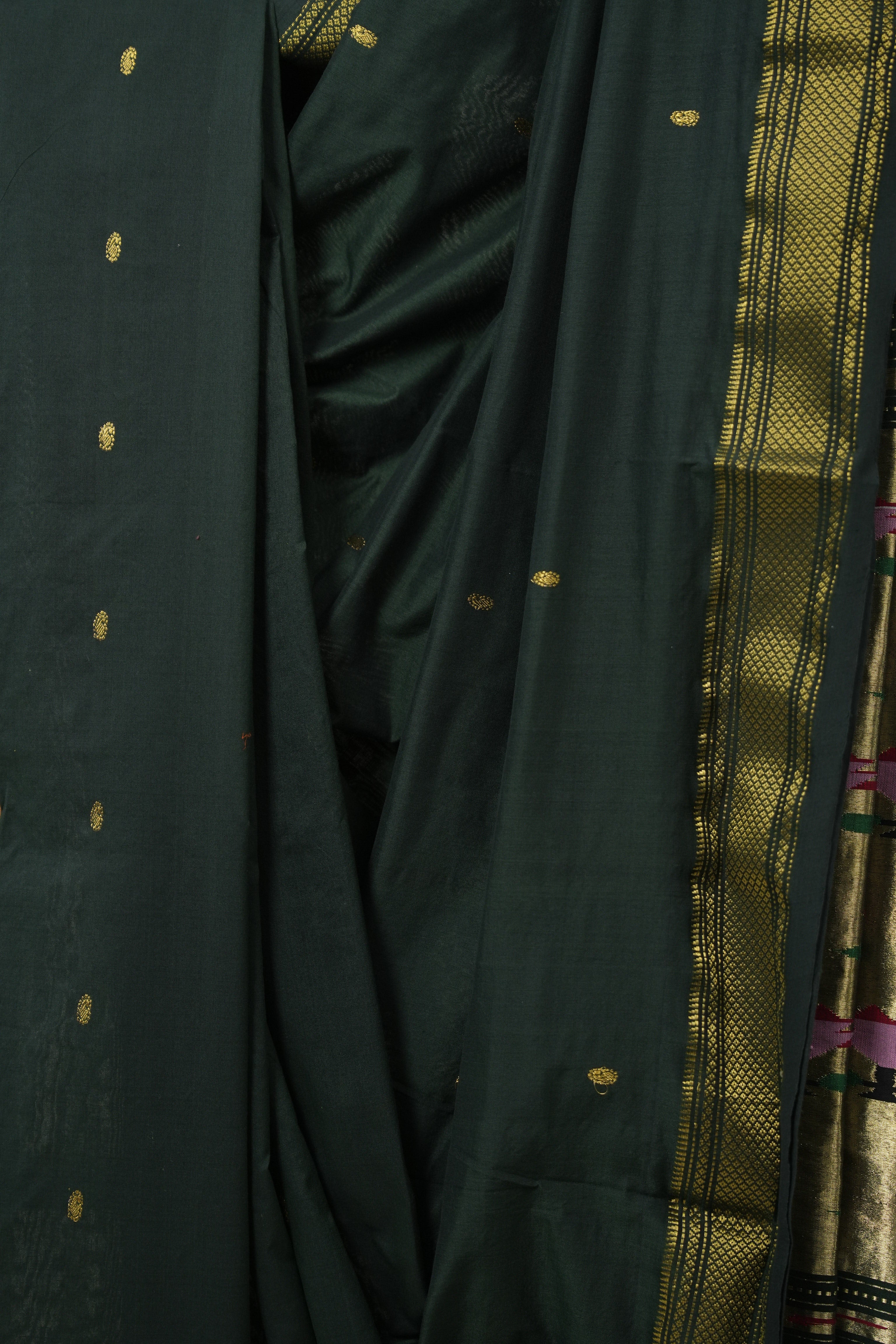 Dark Green Cotton Paithani Saree - SRDGCPS702