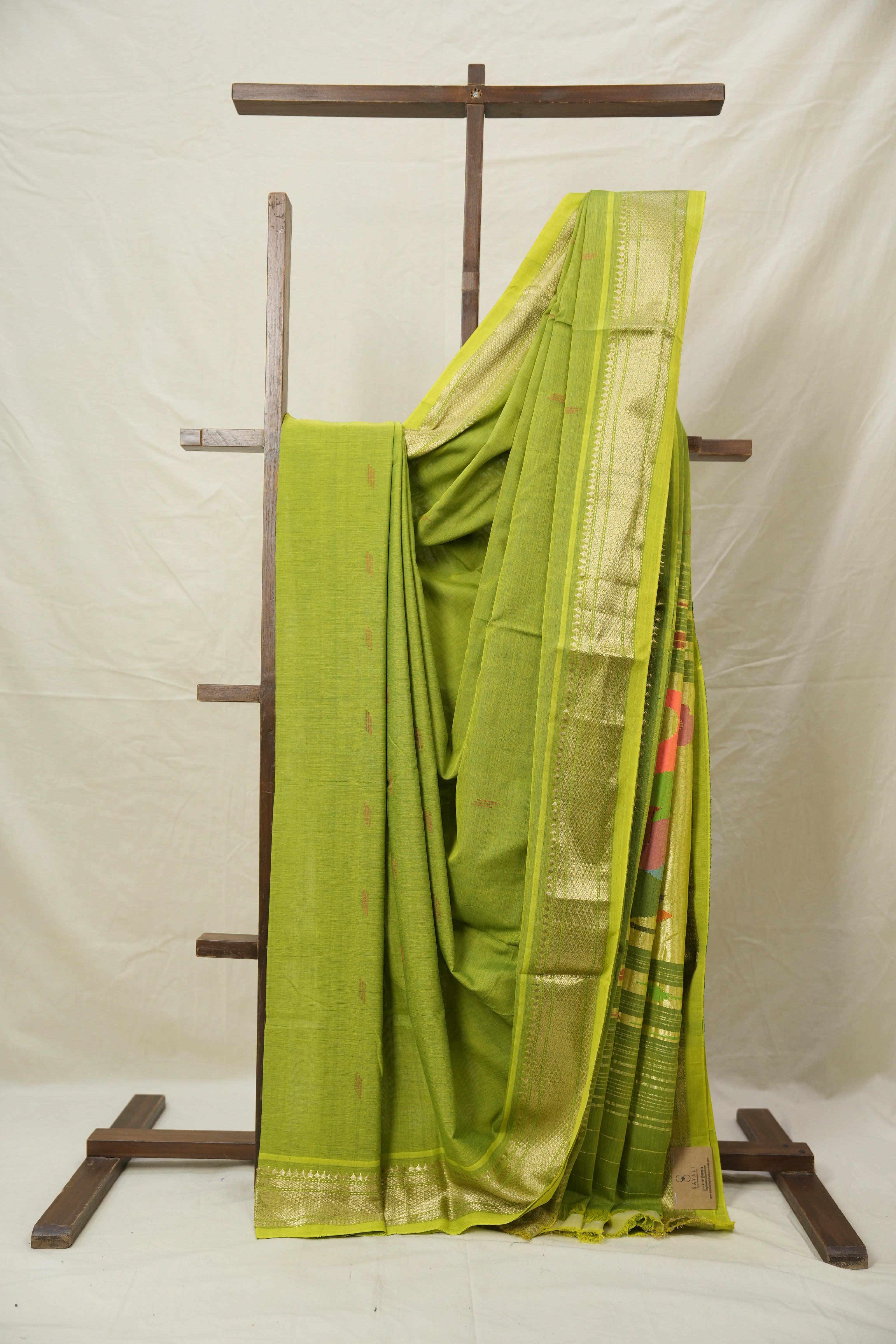 Yellow Green Cotton Paithani Saree - SRYGCPS703