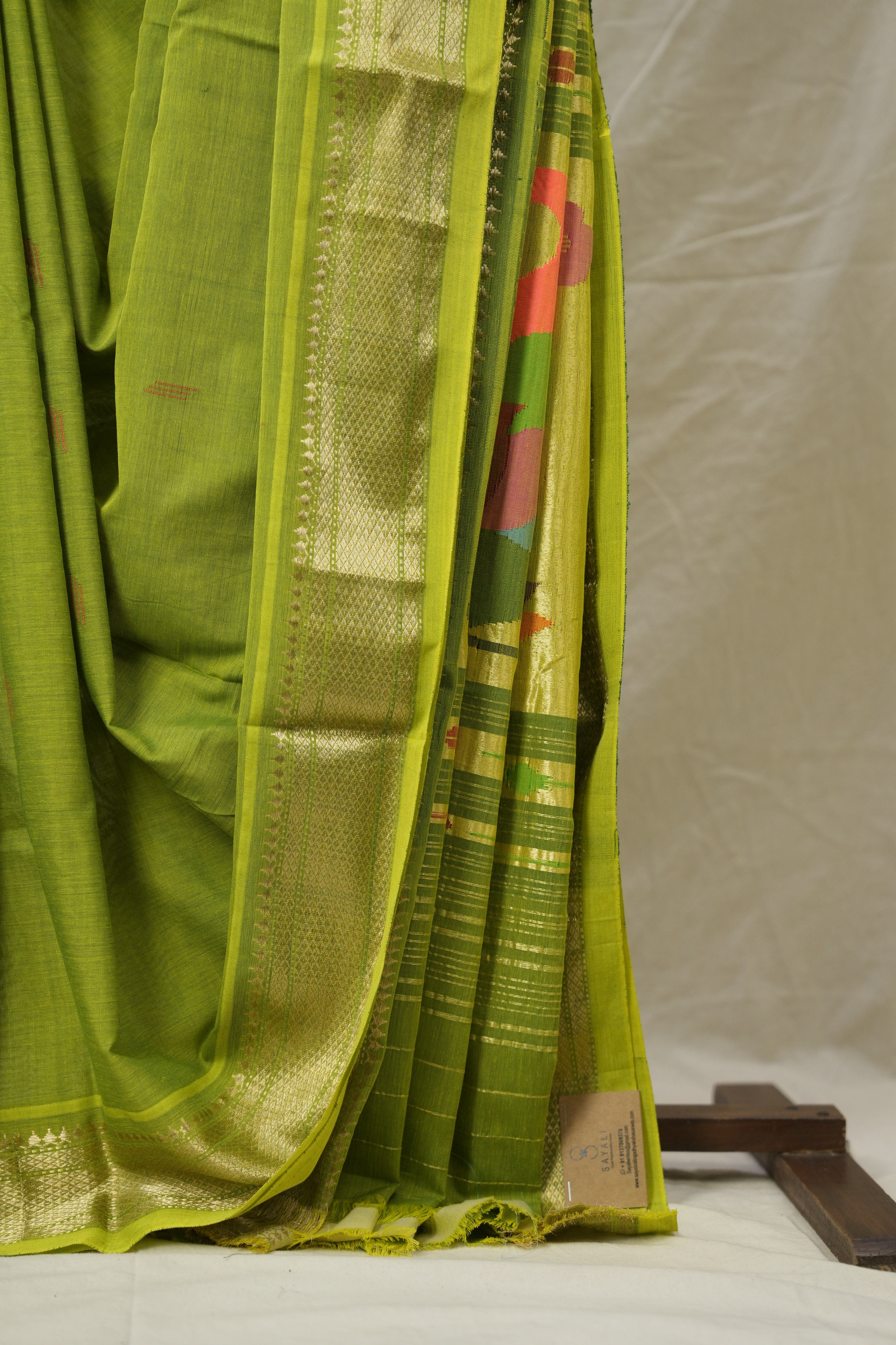 Yellow Green Cotton Paithani Saree - SRYGCPS703