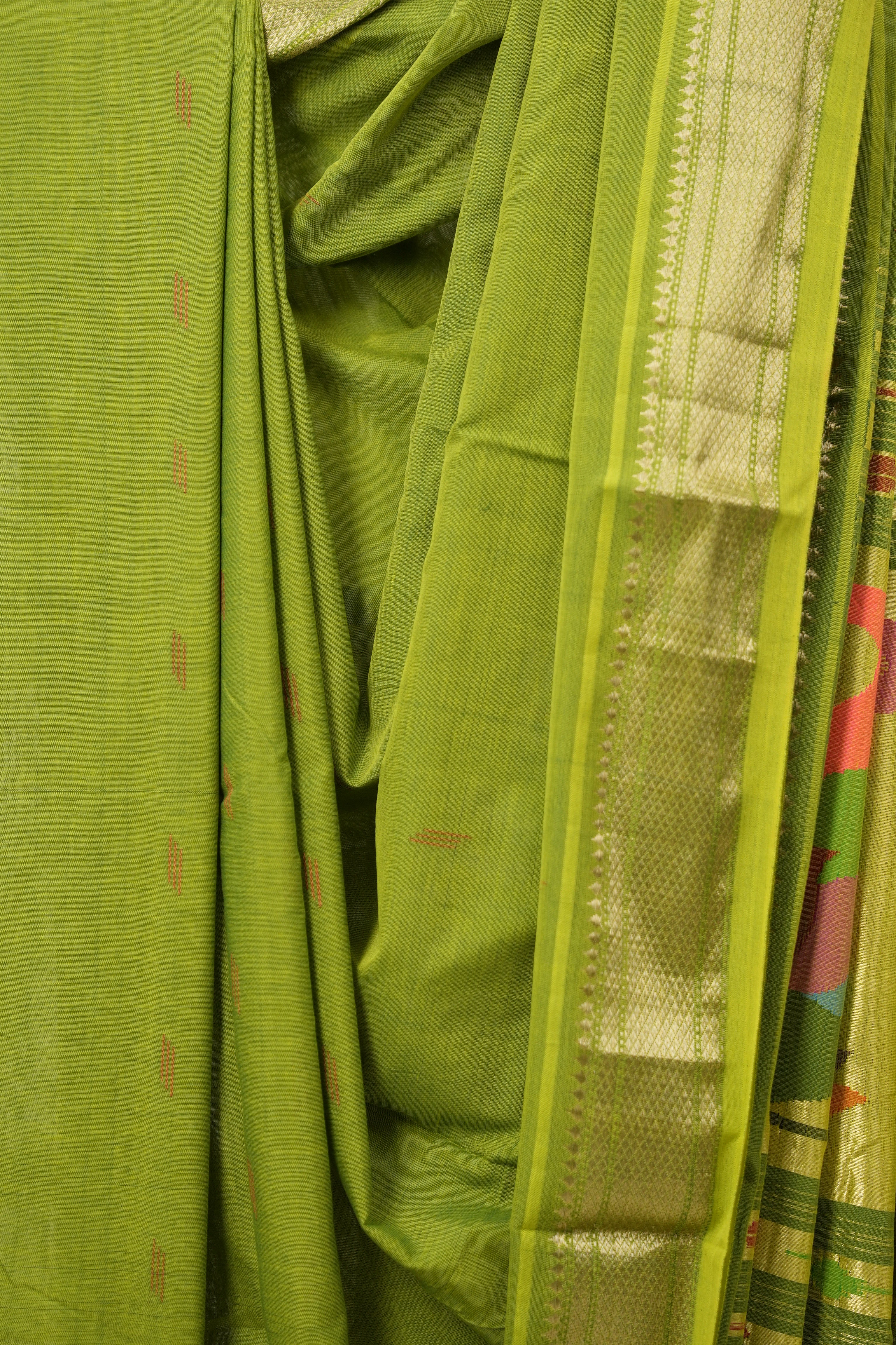 Yellow Green Cotton Paithani Saree - SRYGCPS703