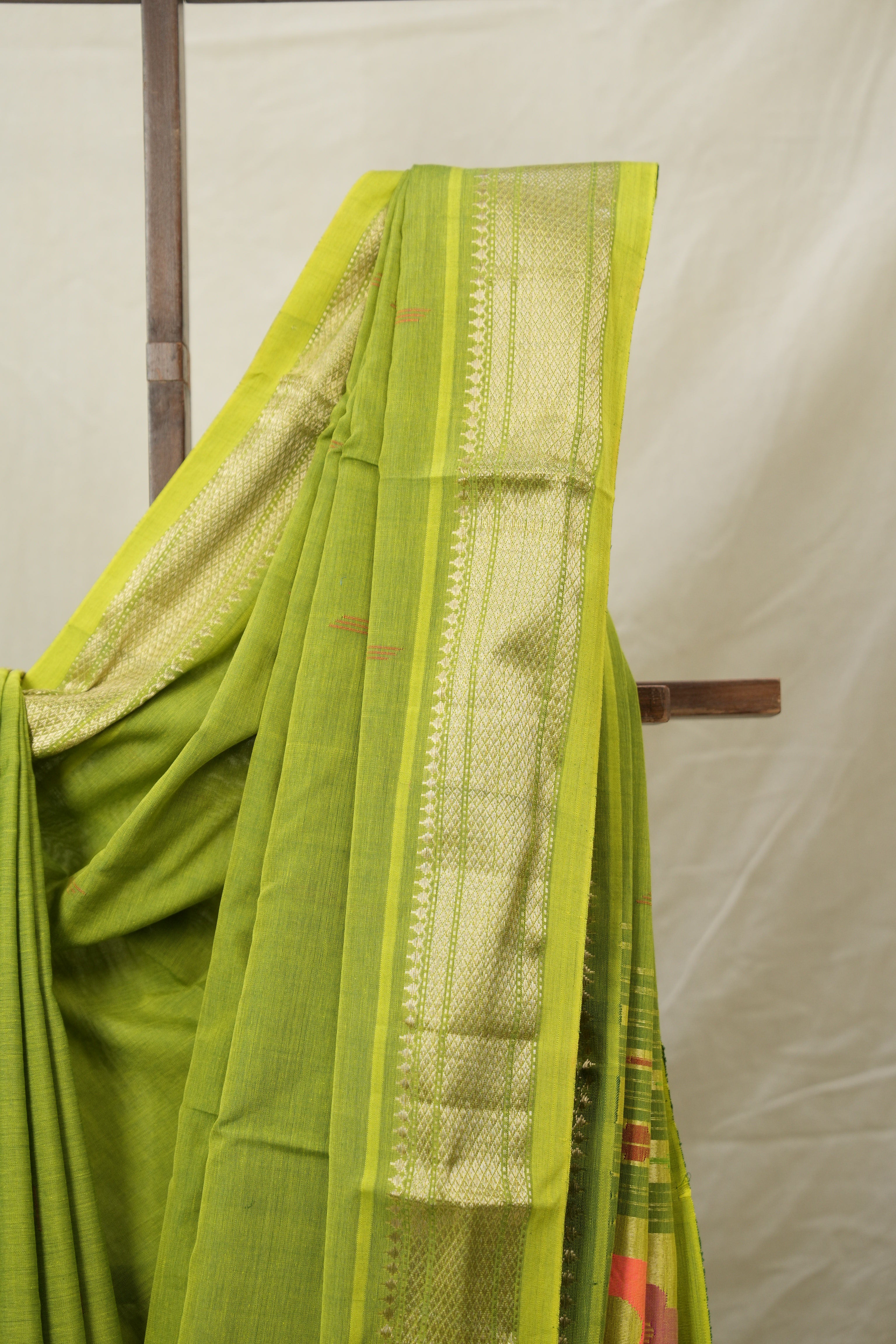 Yellow Green Cotton Paithani Saree - SRYGCPS703