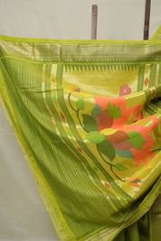 Yellow Green Cotton Paithani Saree - SRYGCPS703