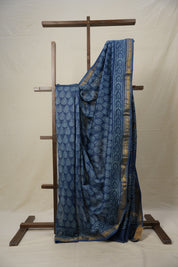 Teal Blue HBP Cotton Silk Saree With Maheshwari Border - SRTBCSS1279