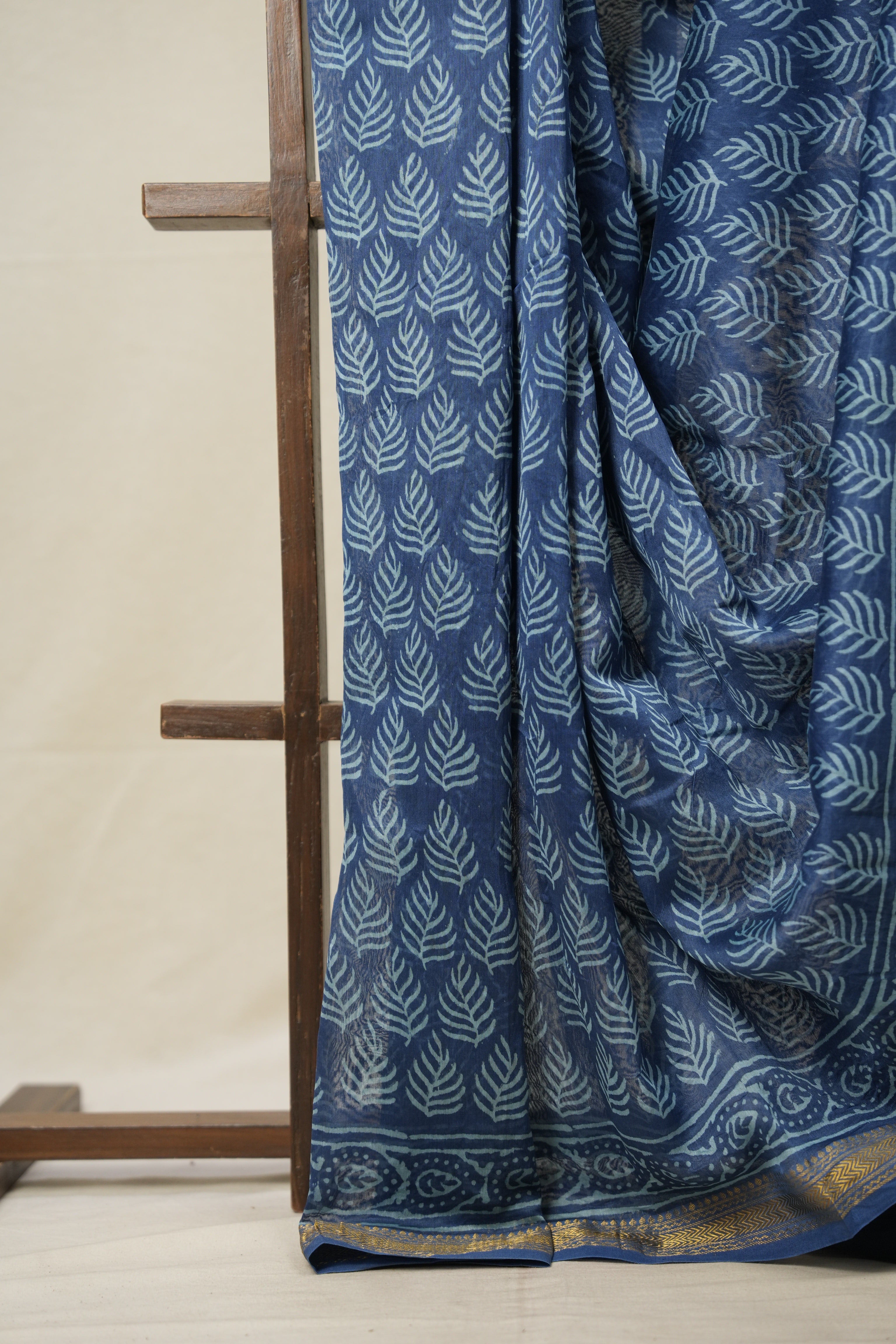 Teal Blue HBP Cotton Silk Saree With Maheshwari Border - SRTBCSS1279