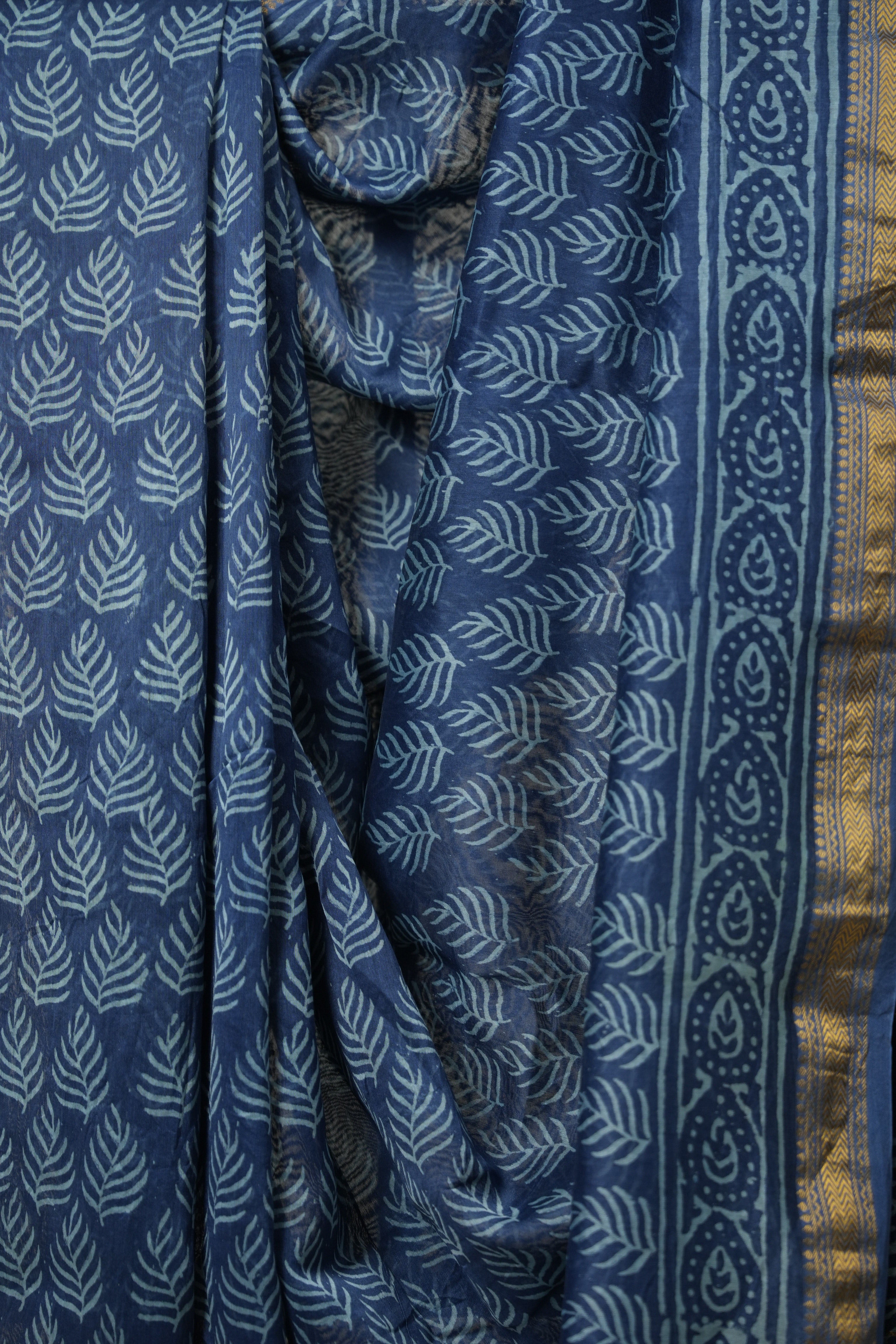 Teal Blue HBP Cotton Silk Saree With Maheshwari Border - SRTBCSS1279