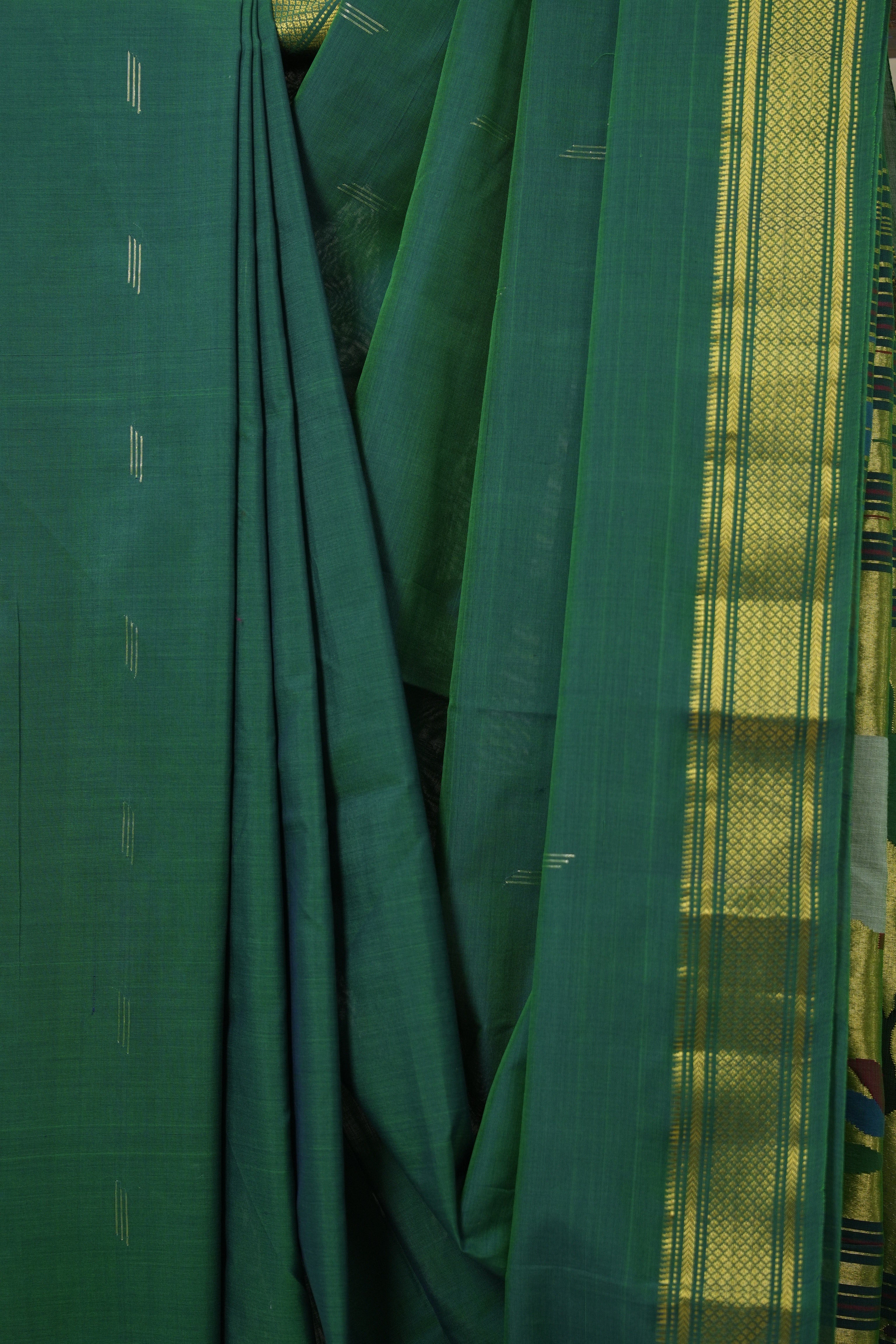 Two Tone Green Cotton Paithani Saree - SRTTGCPS698