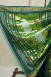 Two Tone Green Cotton Paithani Saree - SRTTGCPS698