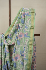 Green HBP Cotton Silk Saree With Maheshwari Border - SRGCSS1357
