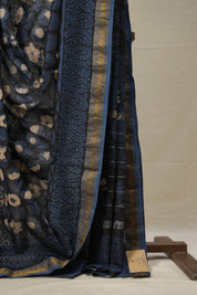 Black HBP Cotton Silk Saree With Maheshwari Border - SRBCSS1281