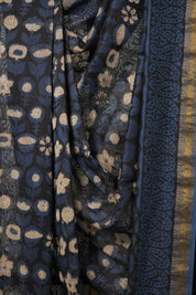 Black HBP Cotton Silk Saree With Maheshwari Border - SRBCSS1281