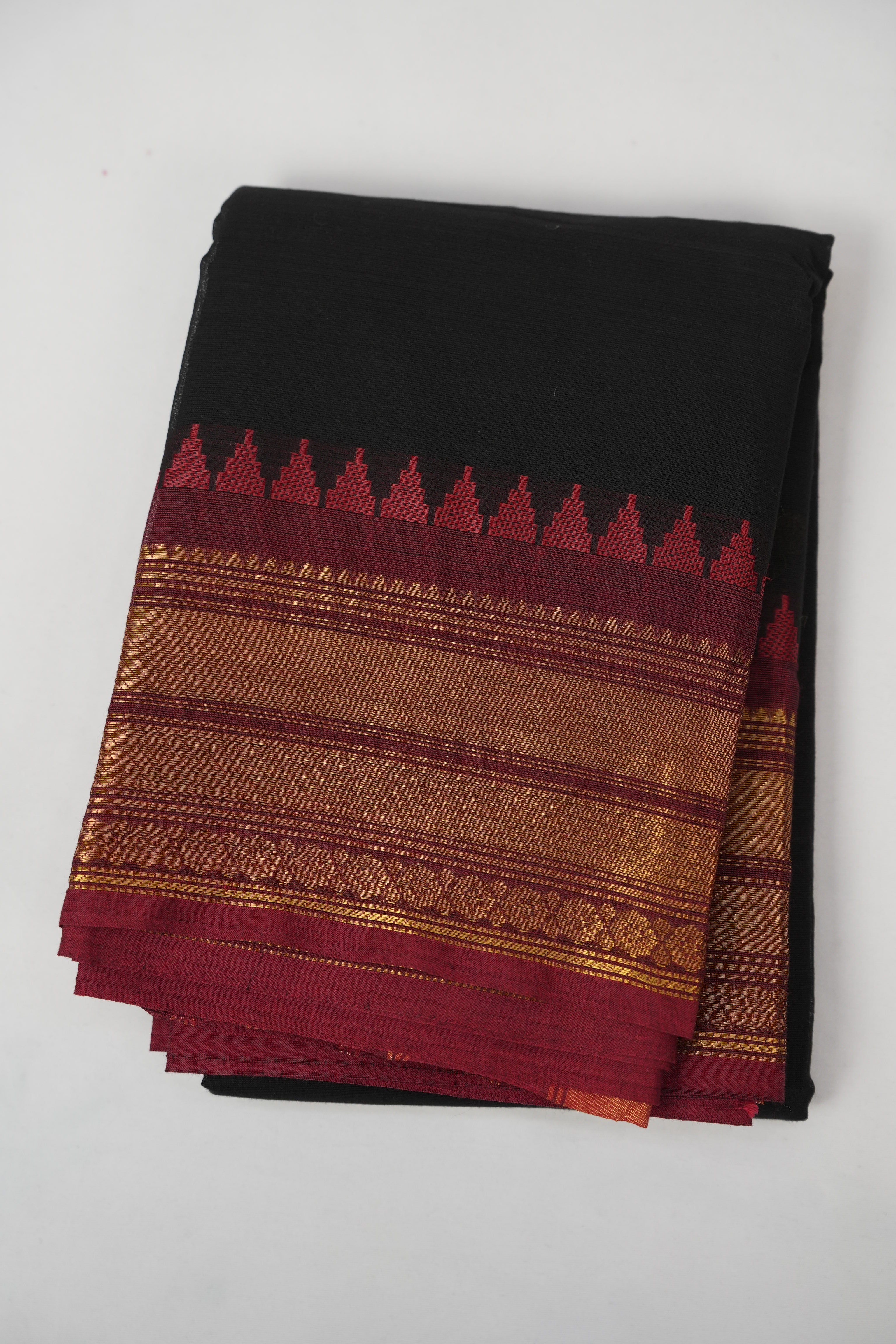 Black Kanchi Cotton Saree - SRBKCS1309