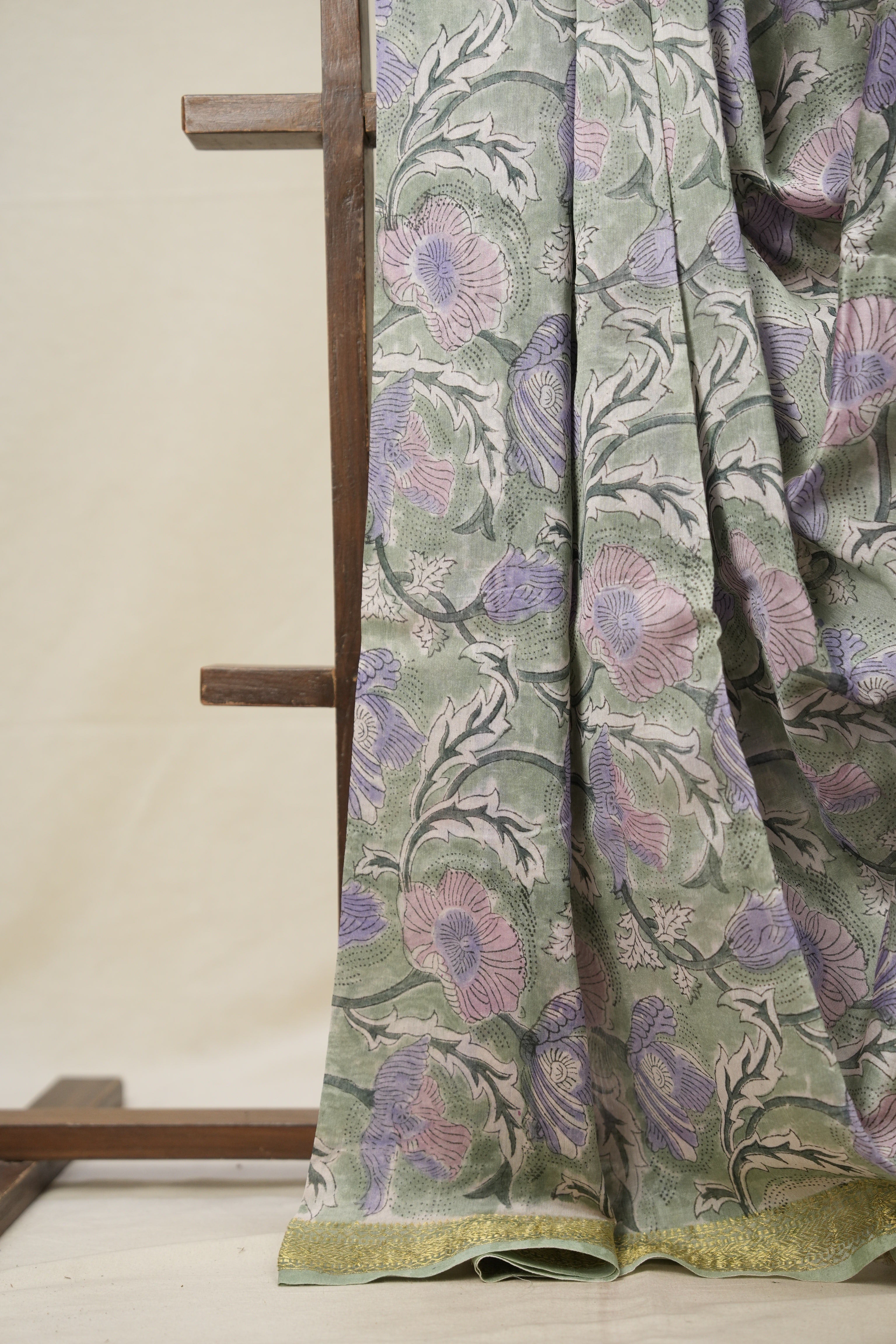 Mint Green HBP Cotton Silk Saree With Maheshwari Border - SRMGCSS1358