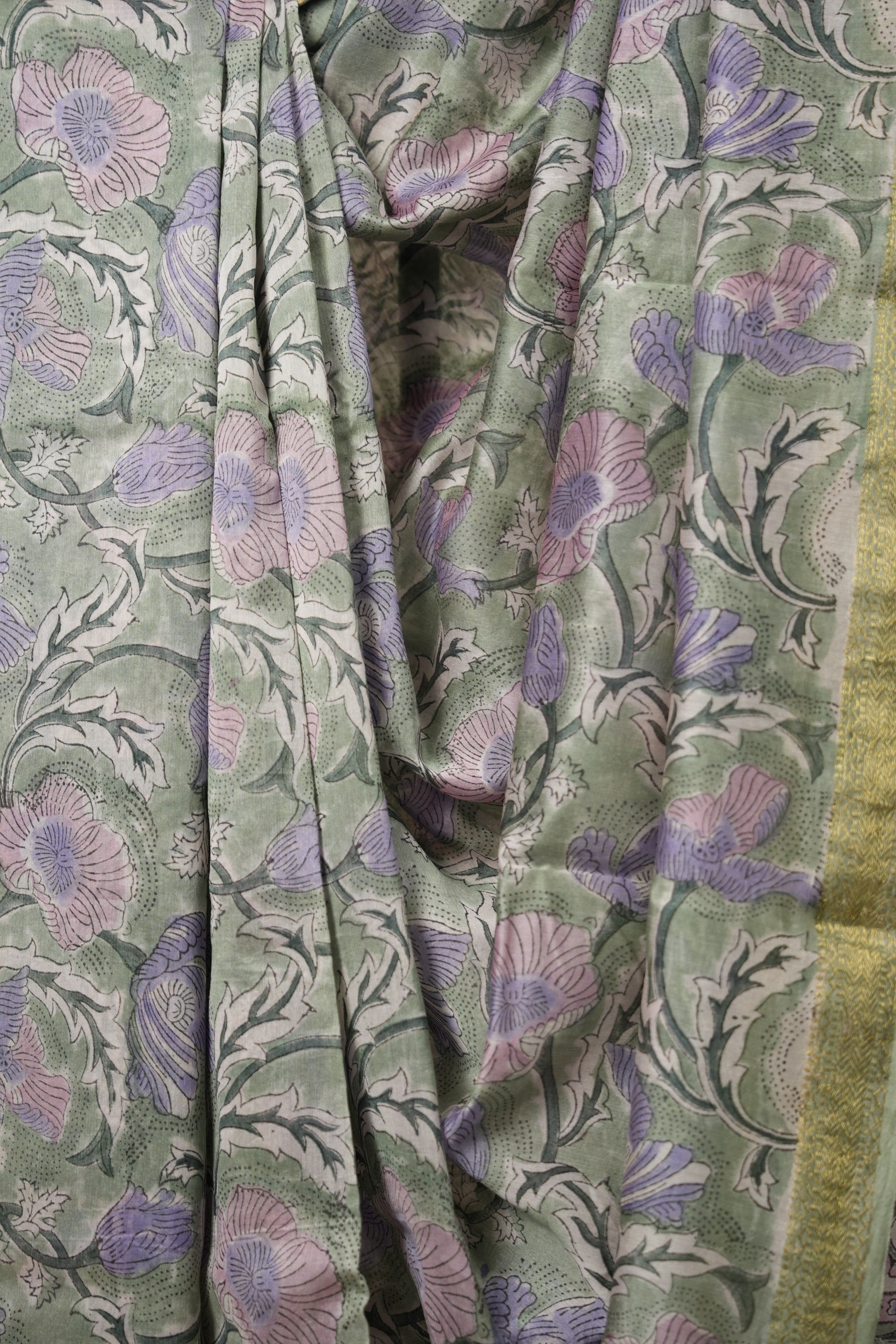 Mint Green HBP Cotton Silk Saree With Maheshwari Border - SRMGCSS1358