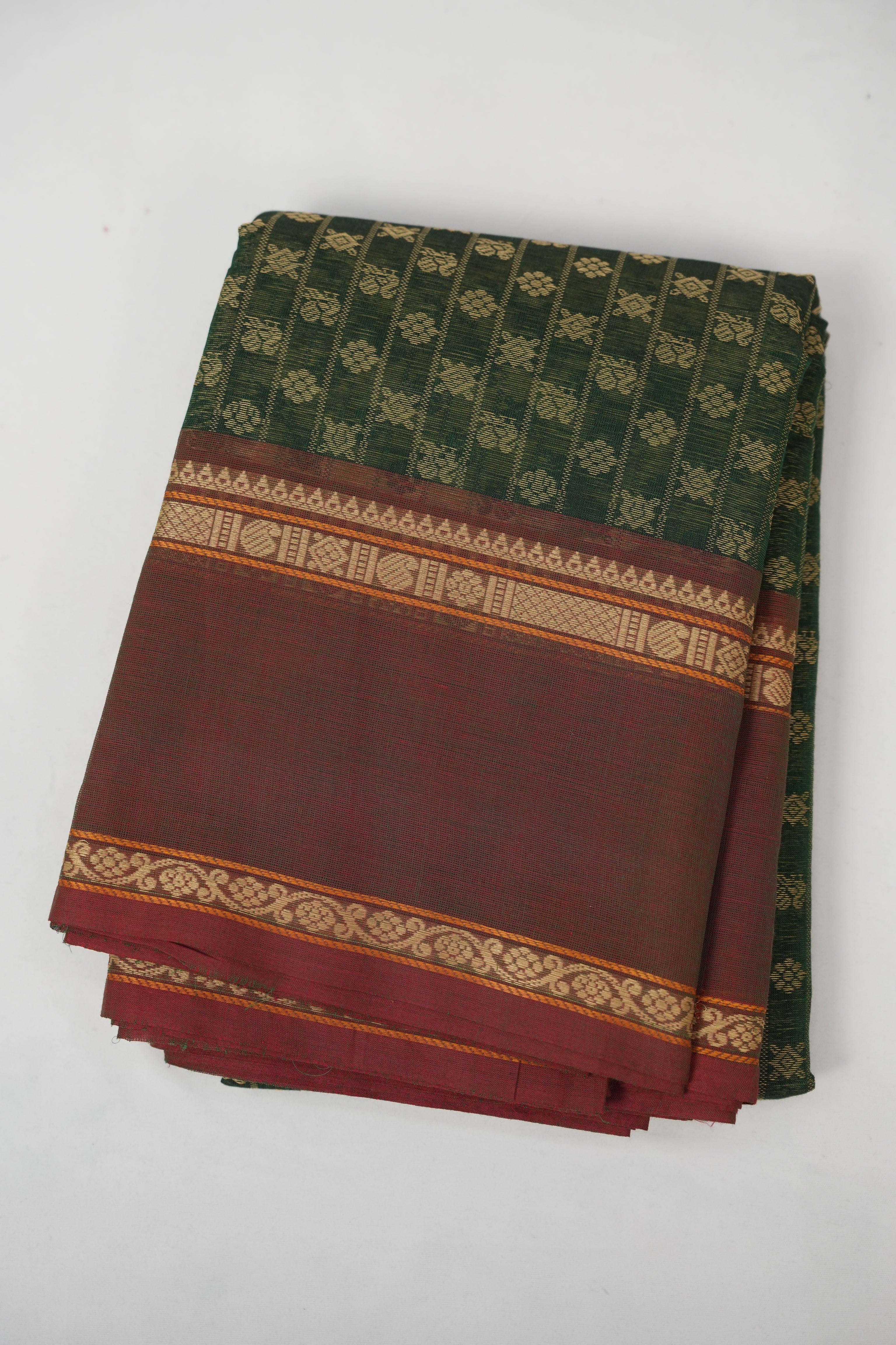 Dark Green Kanchi Cotton Saree - SRDGKCS1339