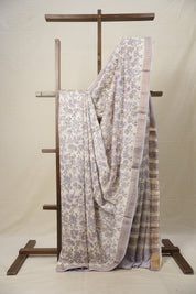 White HBP Cotton Silk Saree With Maheshwari Border - SRWCSS1303