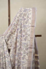 White HBP Cotton Silk Saree With Maheshwari Border - SRWCSS1303