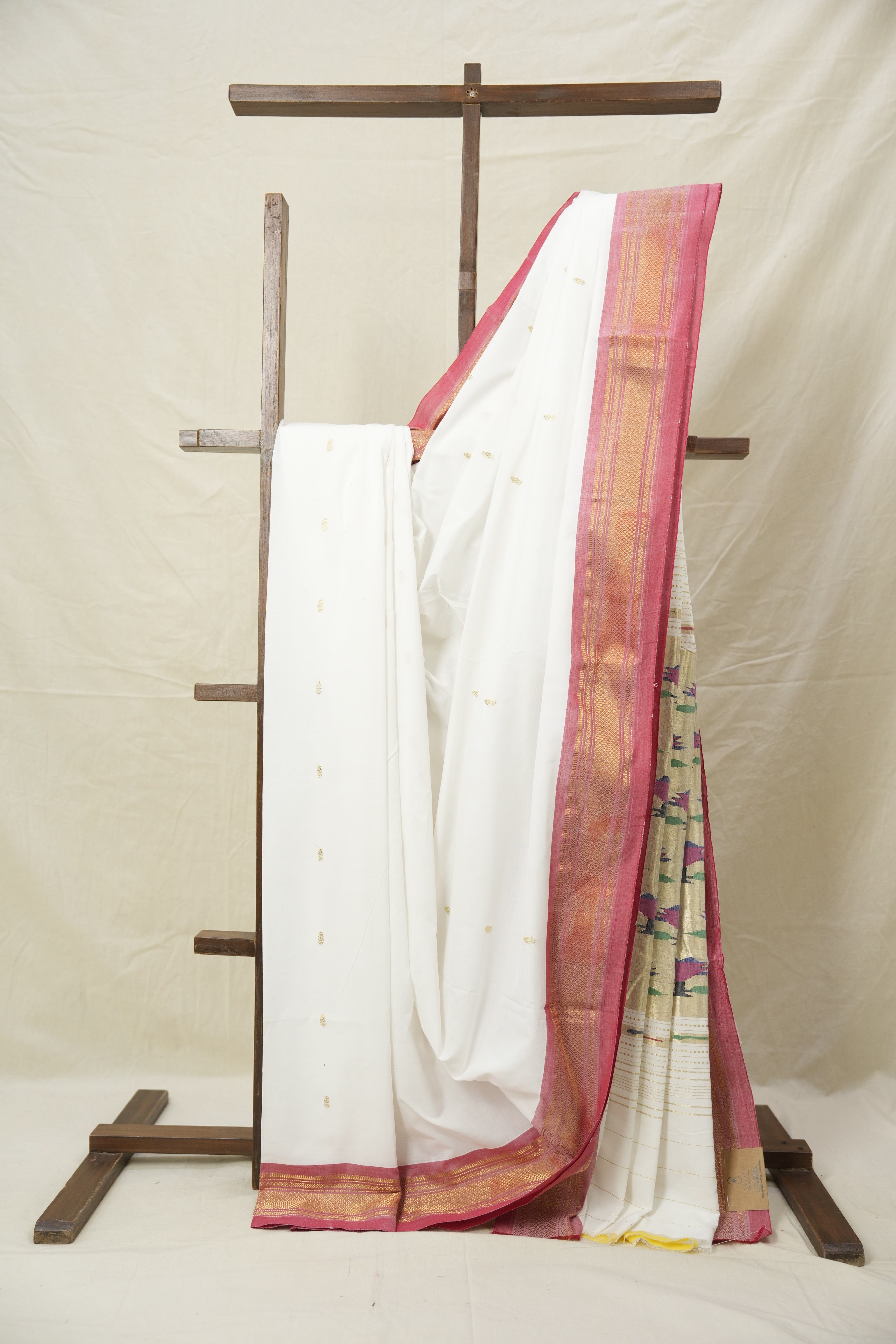 White Cotton Paithani Saree - SRWCPS700