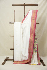 White Cotton Paithani Saree - SRWCPS700